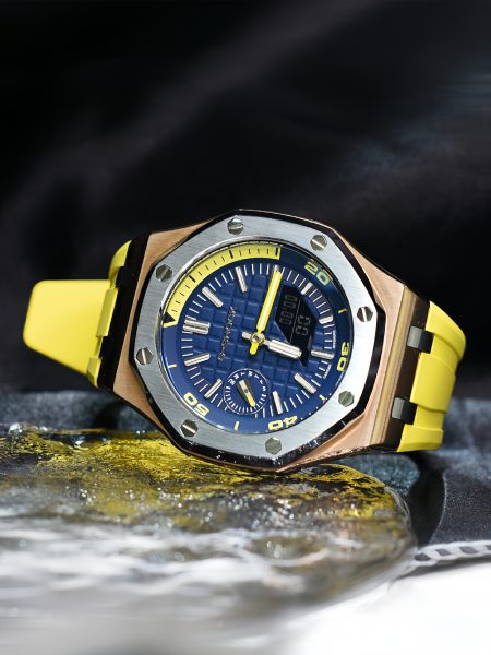 Ga2100 Yellow Rubber Strap Gold Bezel Blue Dial Watch