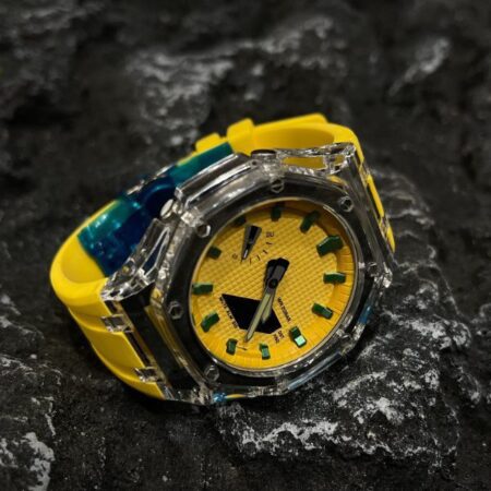 Ga2100 Yellow watch Transparente Case Green Marker