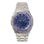 Hero Ga2100 Purple Diamond Bezel Black Dial Silver Bracelet