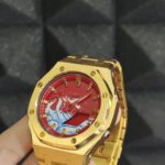 Hero Ga2100 Golden Flame Red Wave Gold Metal Bracelet