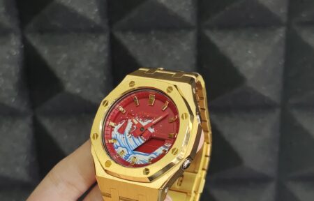 Hero Ga2100 Golden Flame Red Wave Gold Metal Bracelet