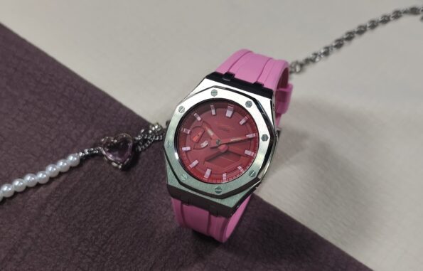 Hero Ga2100 Pink Rubber Silver Bezel Red Dial