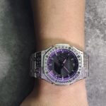 Hero Ga2100 Purple Diamond Bezel Black Dial Silver Bracelet V2