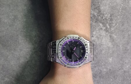 Hero Ga2100 Purple Diamond Bezel Black Dial Silver Bracelet V2