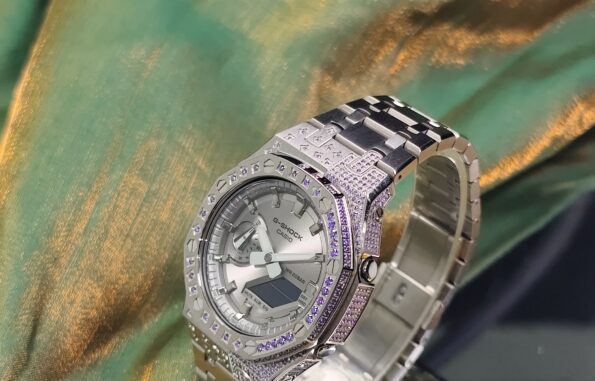 Hero Ga2100 Silver Bracelet Purple Diamond Bezel Gray Dial V2
