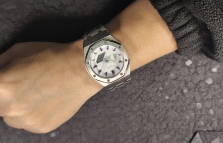 Hero Ga2100 Silver Bracelet White Dial Purple Accent V2