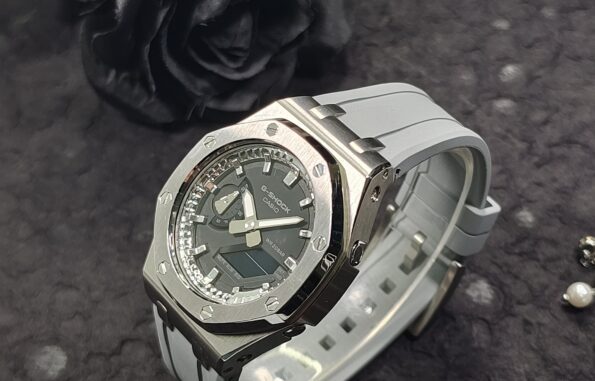 Hero Ga2100 Smoky Gray Rubber Silver Bezel Black Dial V2